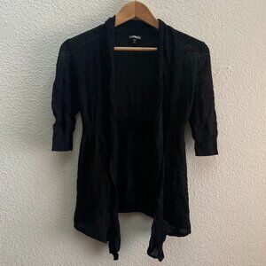 Express Open Front Lightweight Knit Sweater Top Small Black Cotton Nylon